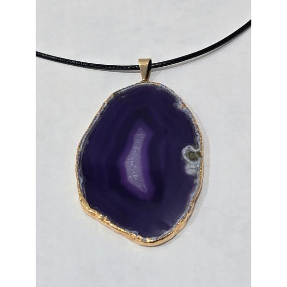 Purple Agate Slice Pendant Necklace | Natural Stone | Adjustable Cord - Picture 12 of 16